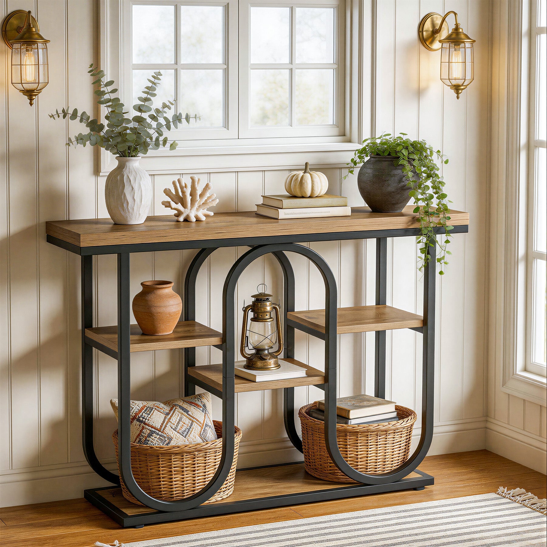 105cm Console Table, 4-Tier Sofa Table Entryway Table with Open Shelves