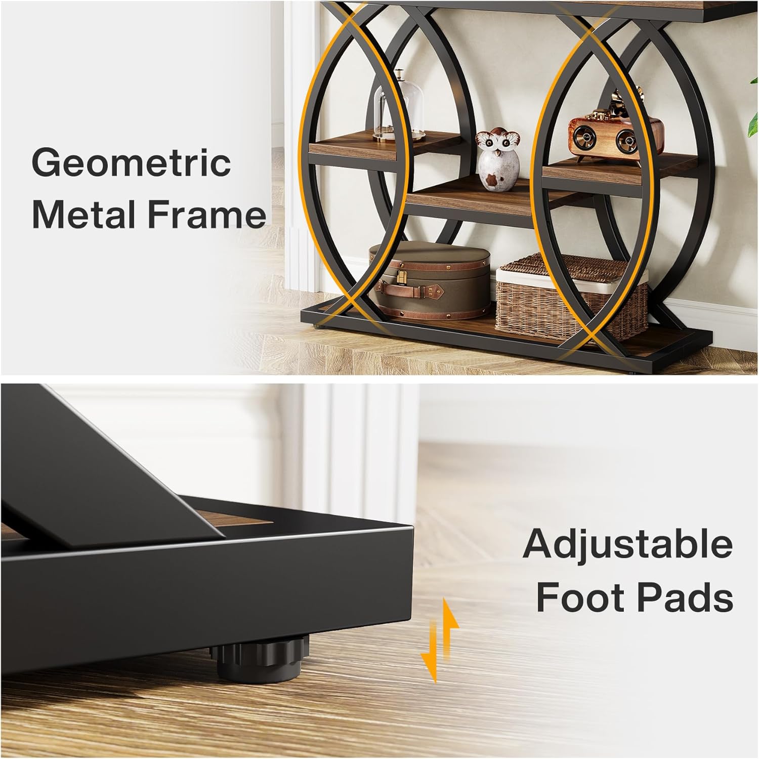 39.4" Console Table, 4-Tier Narrow Sofa Table with Metal Frame & Storage