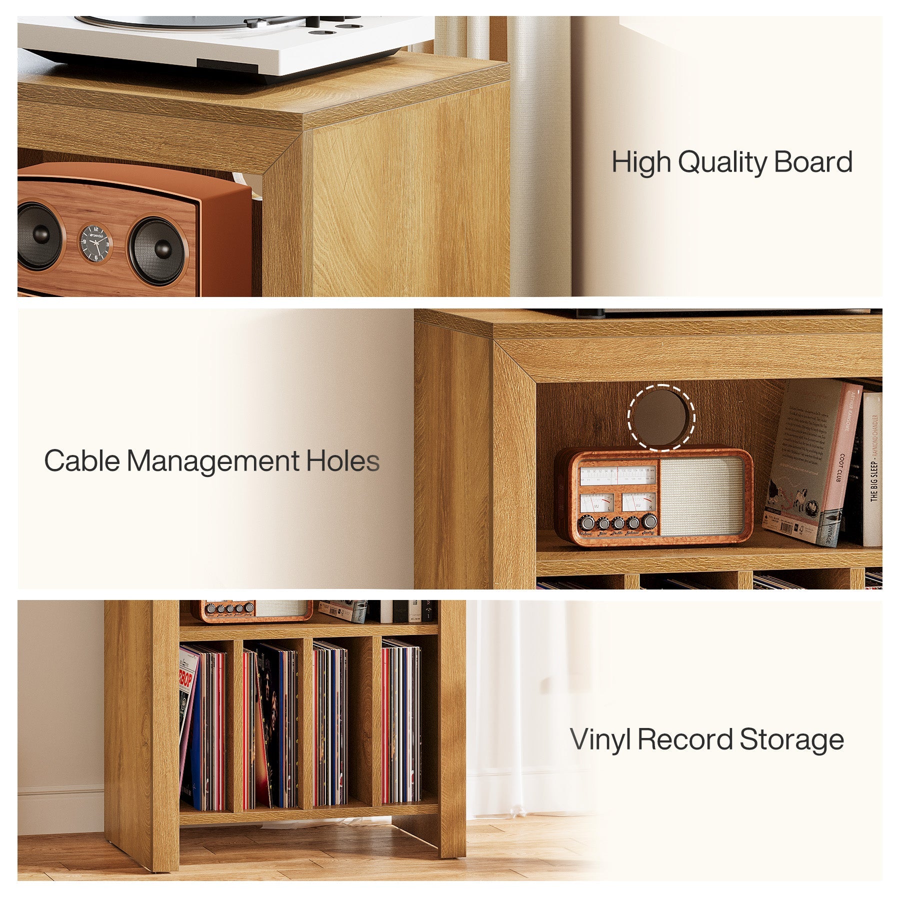 23.62" Industrial Record Player Cabinet with Wheels, Vinyl CD Media Storage Side Table