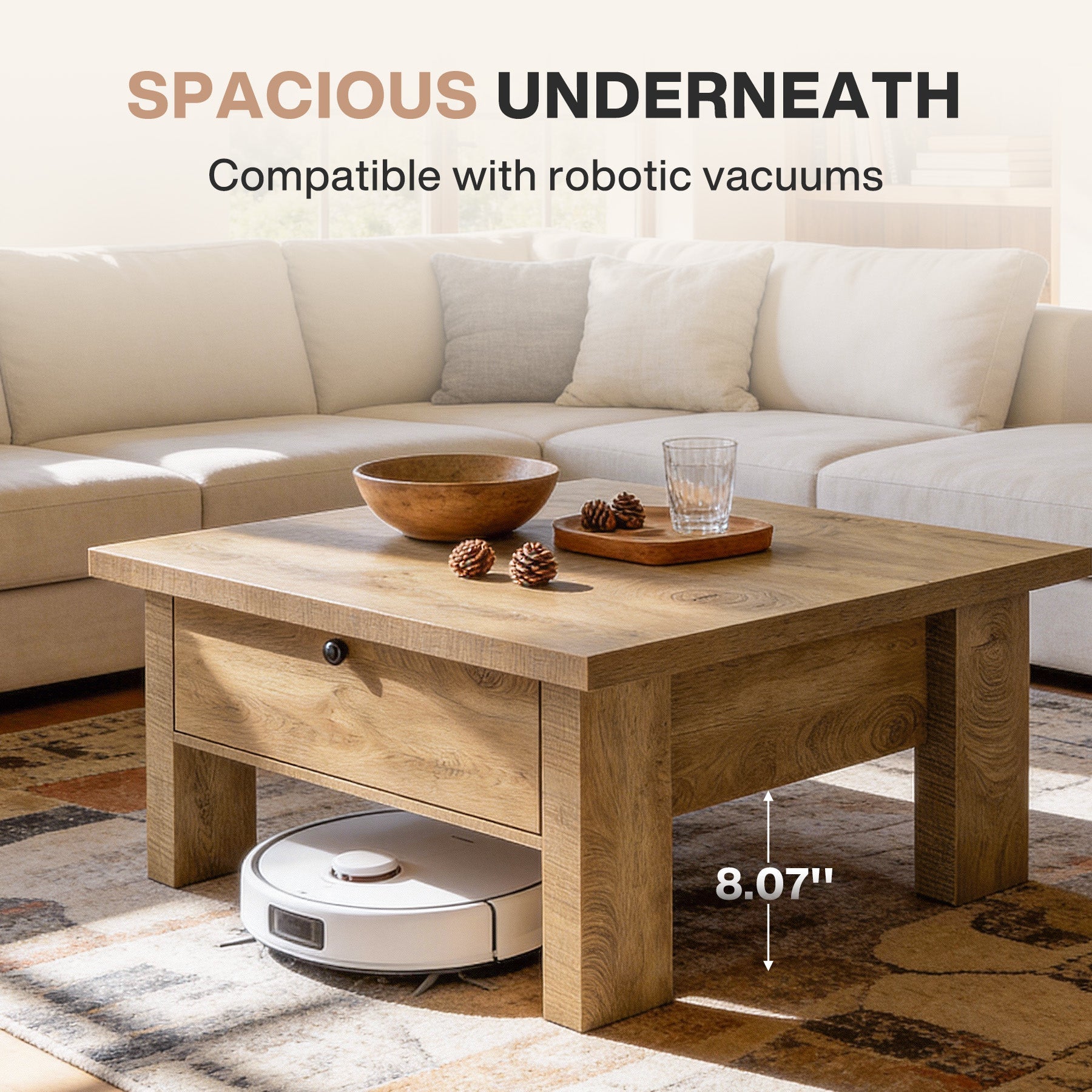 31.5" Coffee Table, Square Center Tea Table with Storage Drawer