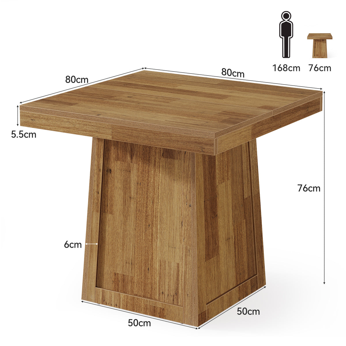 80cm Square Dining Table, Farmhouse Dinner Table with Trapezoidal Base for 2-4
