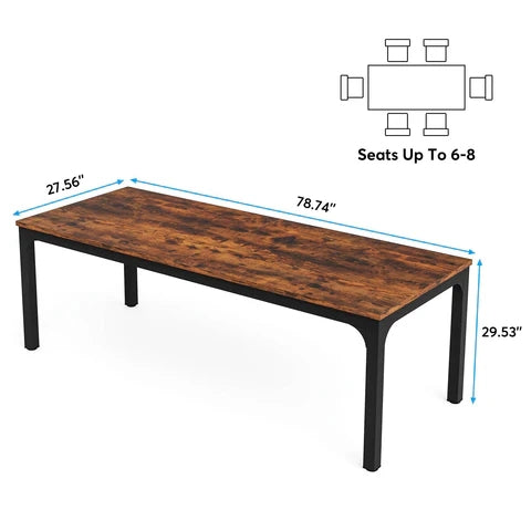 78" Rectangular Dining Table, Long Kitchen Table for 6-8 People