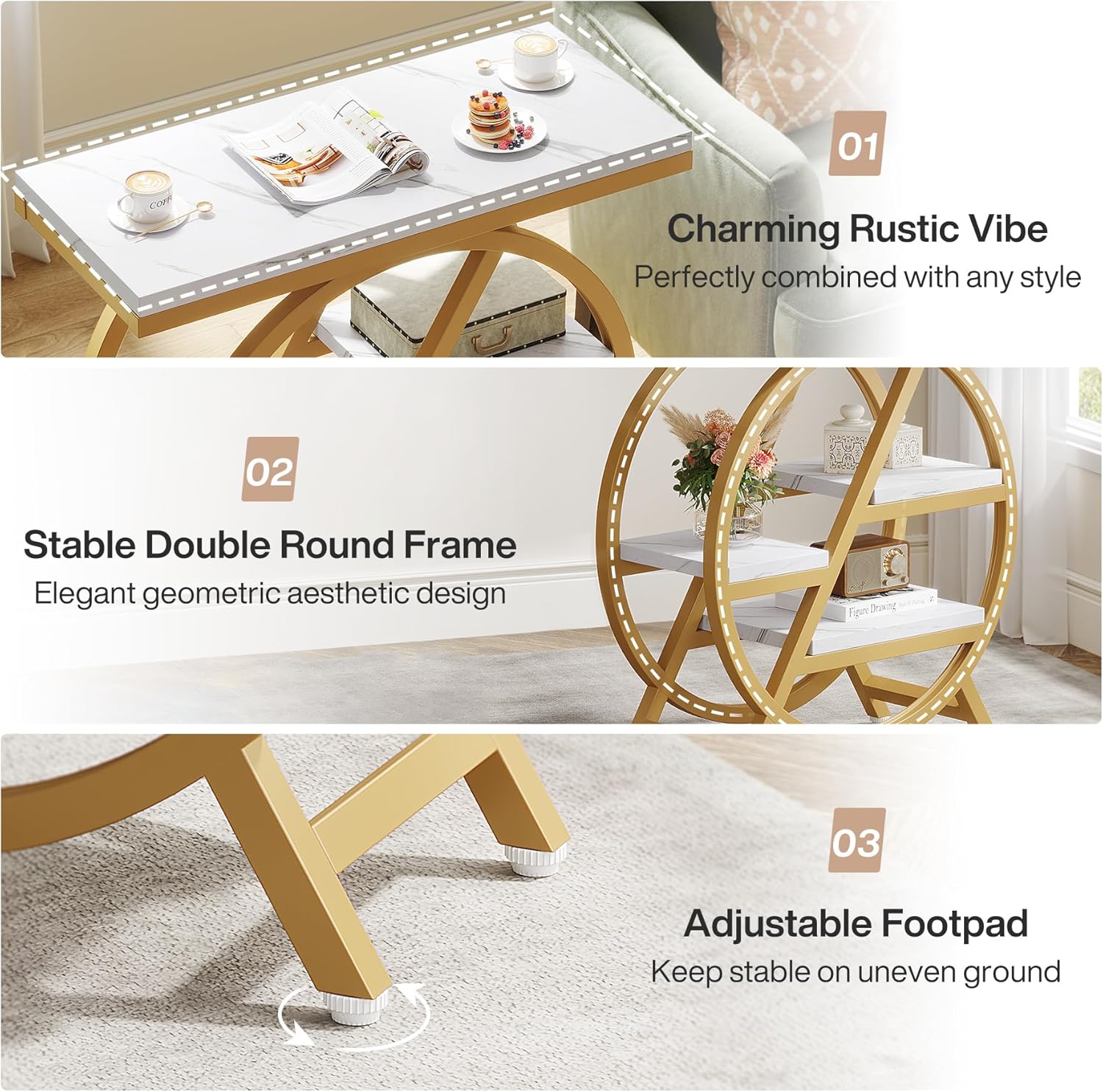 4-Tier End Table, Small Side Table Snack Table with Storage Shelves