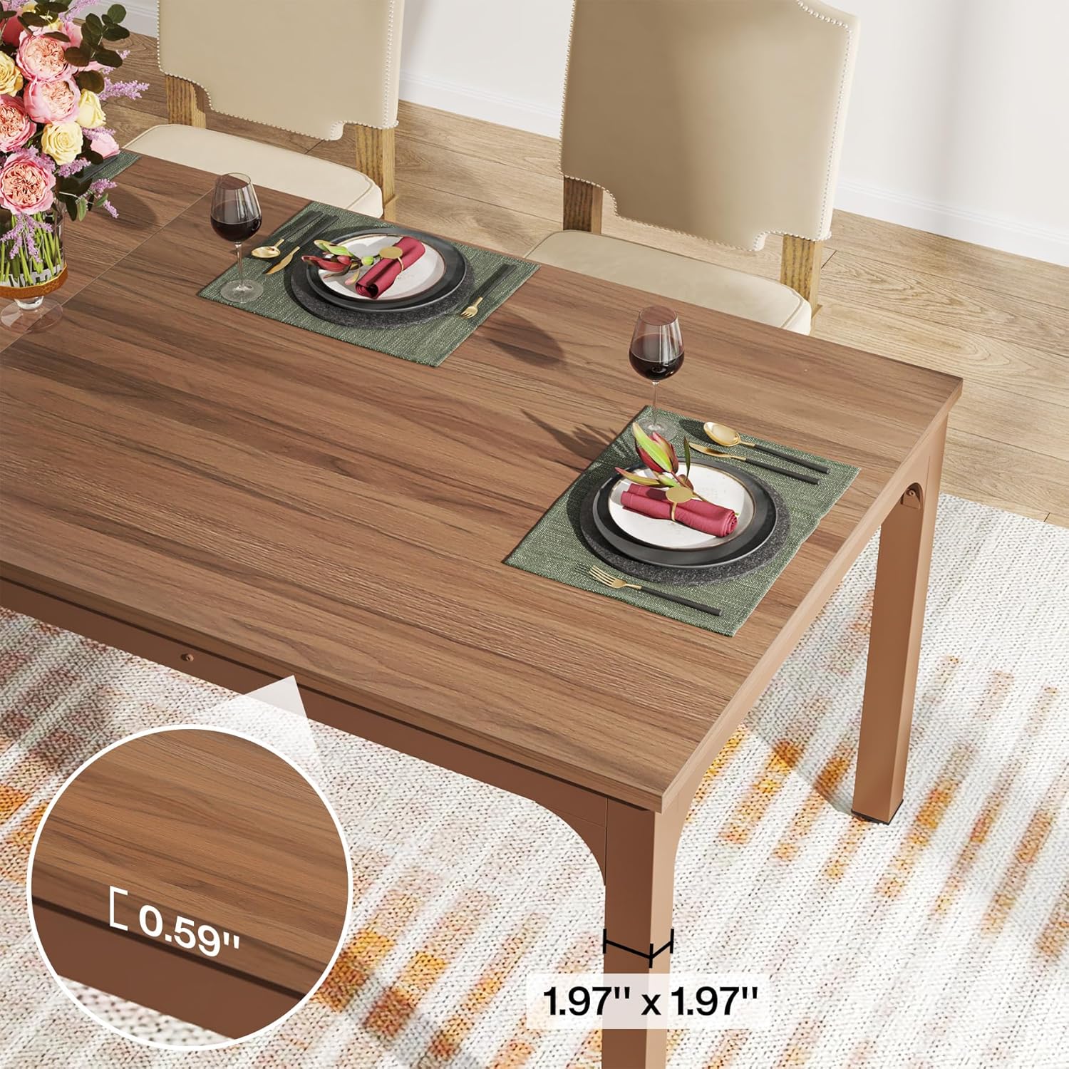 78" Rectangular Dining Table, Long Kitchen Table for 6-8 People
