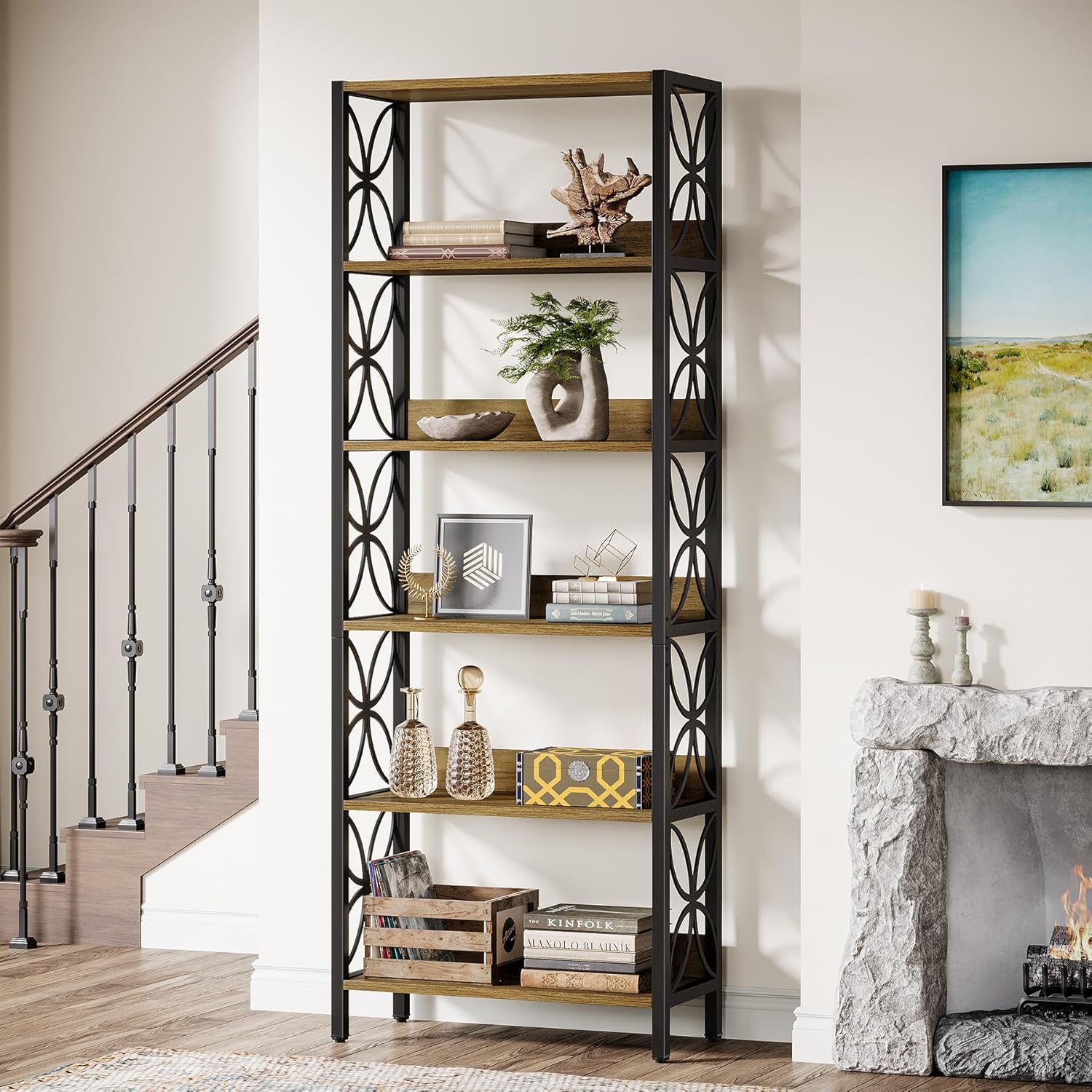 70.8" Bookcase, 6 - Tier Home Office Bookshelf Etagere Display Shelf Tribesigns