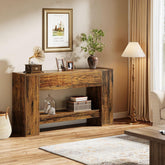 140cm Console Table, Rustic Brown 2-Drawer 2-Tier Narrow Hallway Table 3