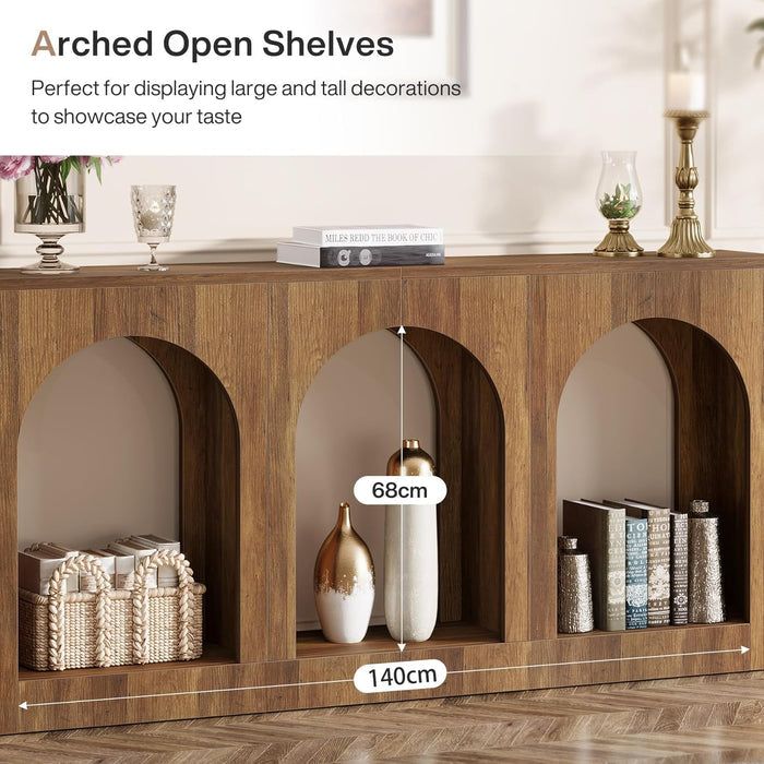 160cm Rustic Console Table, Narrow Entryway Table with 3 Arched Shelves