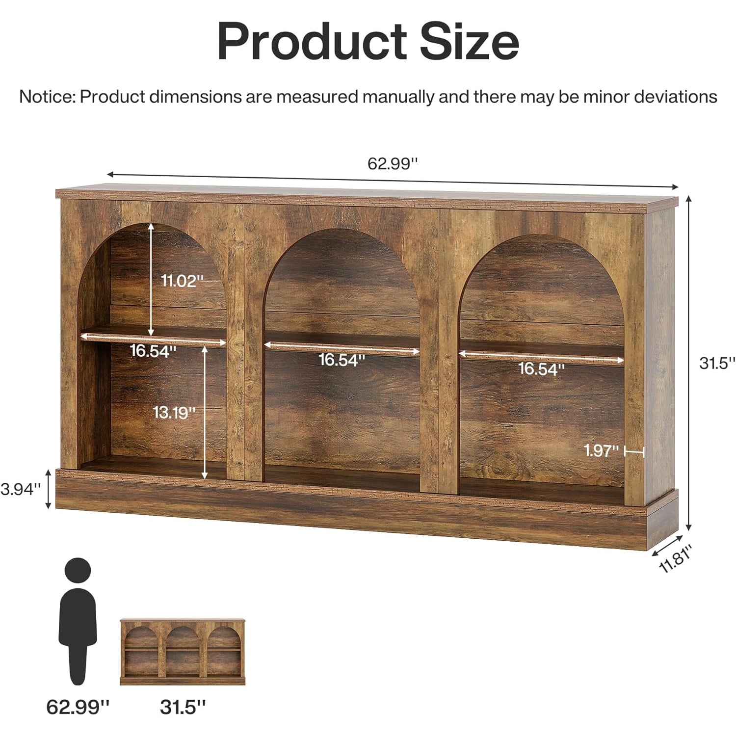 63" Farmhouse Console Table - 3-Tier Sofa Table with Storage