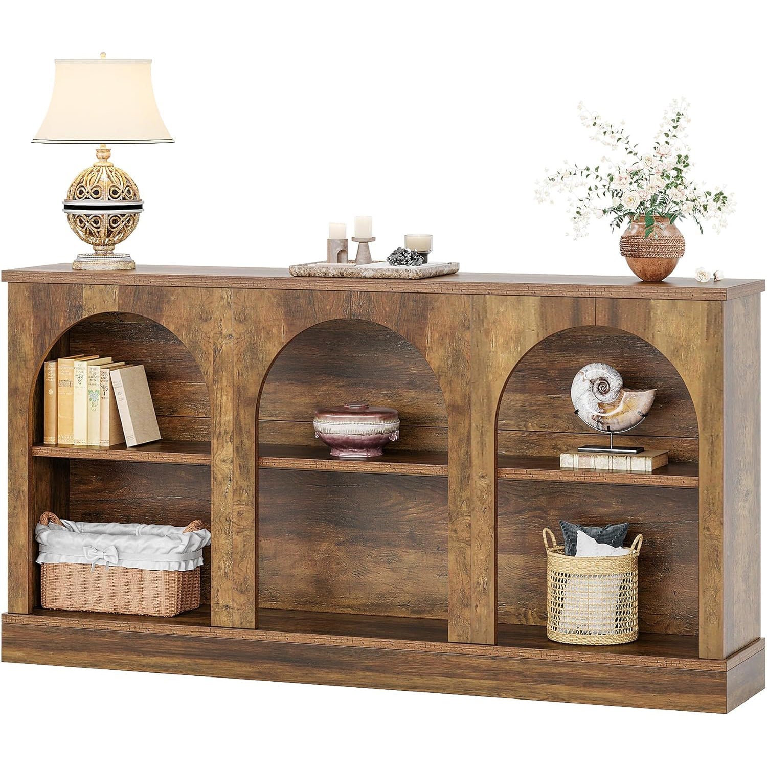 63" Farmhouse Console Table - 3-Tier Sofa Table with Storage