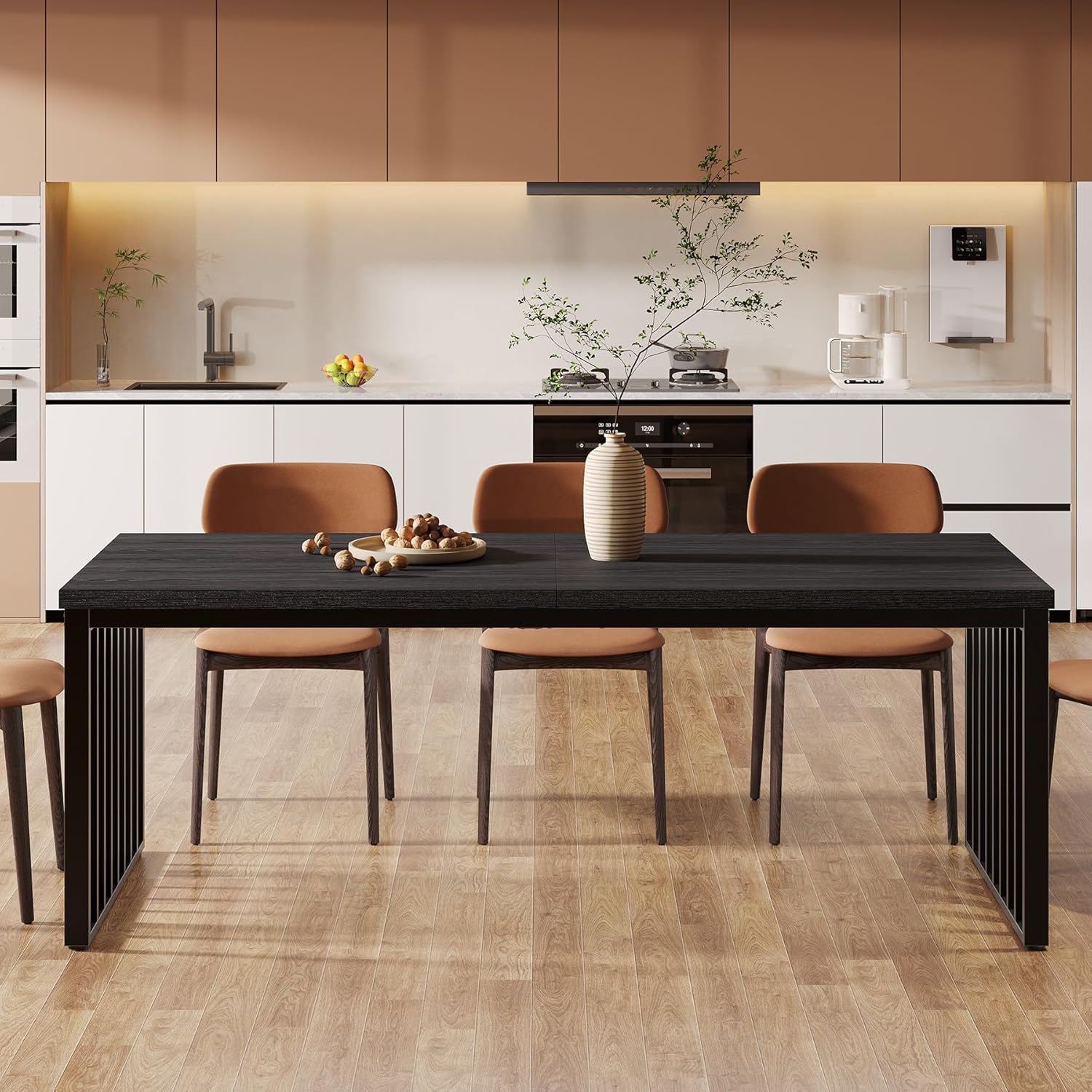 71" Modern Industrial Dining Table for 8, Long Farmhouse Kitchen Table with Metal Frame