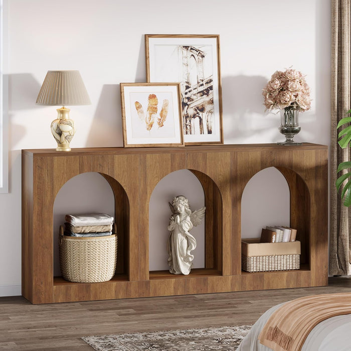 160cm Rustic Console Table, Narrow Entryway Table with 3 Arched Shelves
