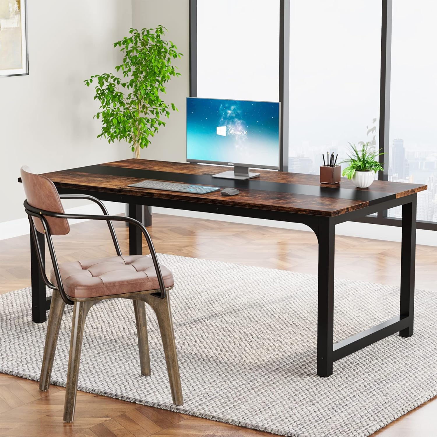 63" Large Office Desk, Industrial Writing Workstation