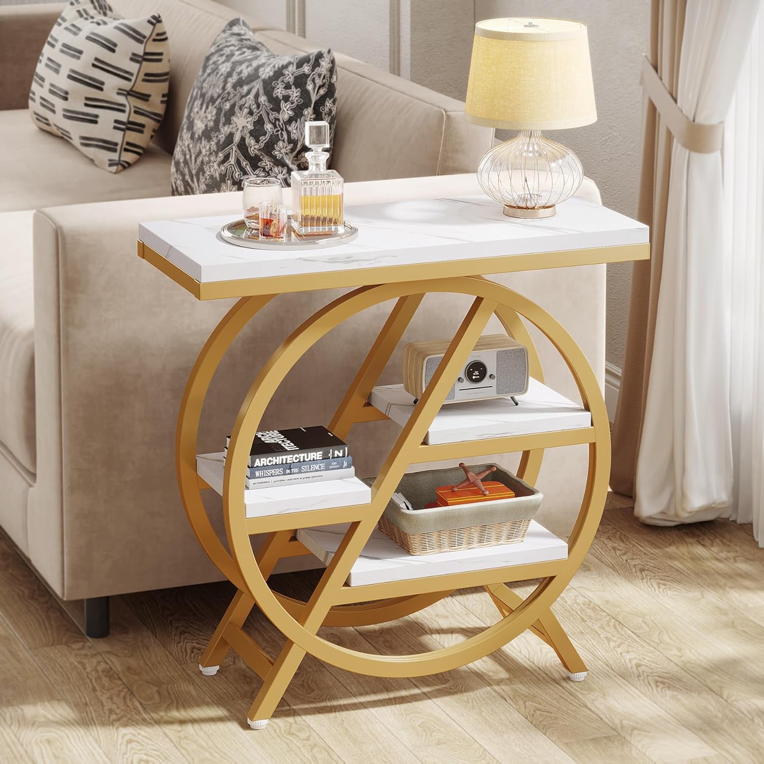 4-Tier End Table, Small Side Table Snack Table with Storage Shelves