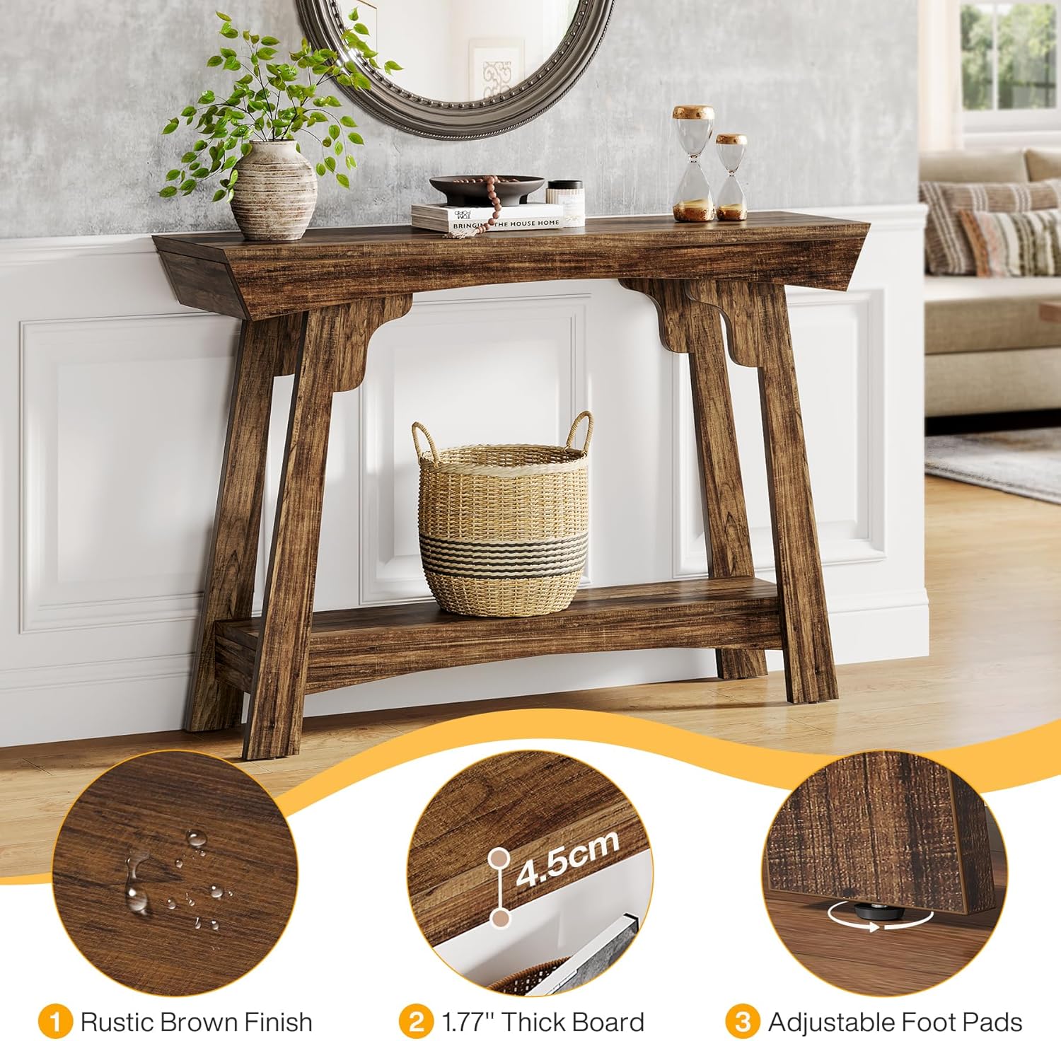 2-Tier Wood Entryway Table with Storage, Farmhouse Narrow Sofa Table