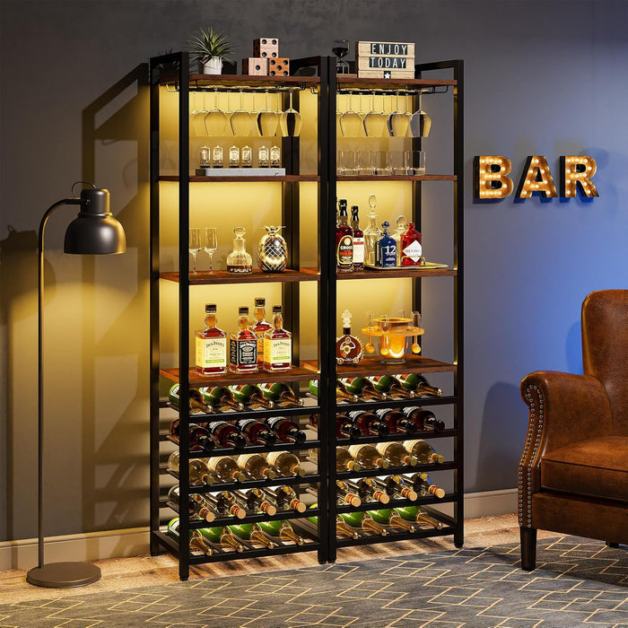 180cm Wine Rack, 9-Tier Industrial Shelves with Glass Holder