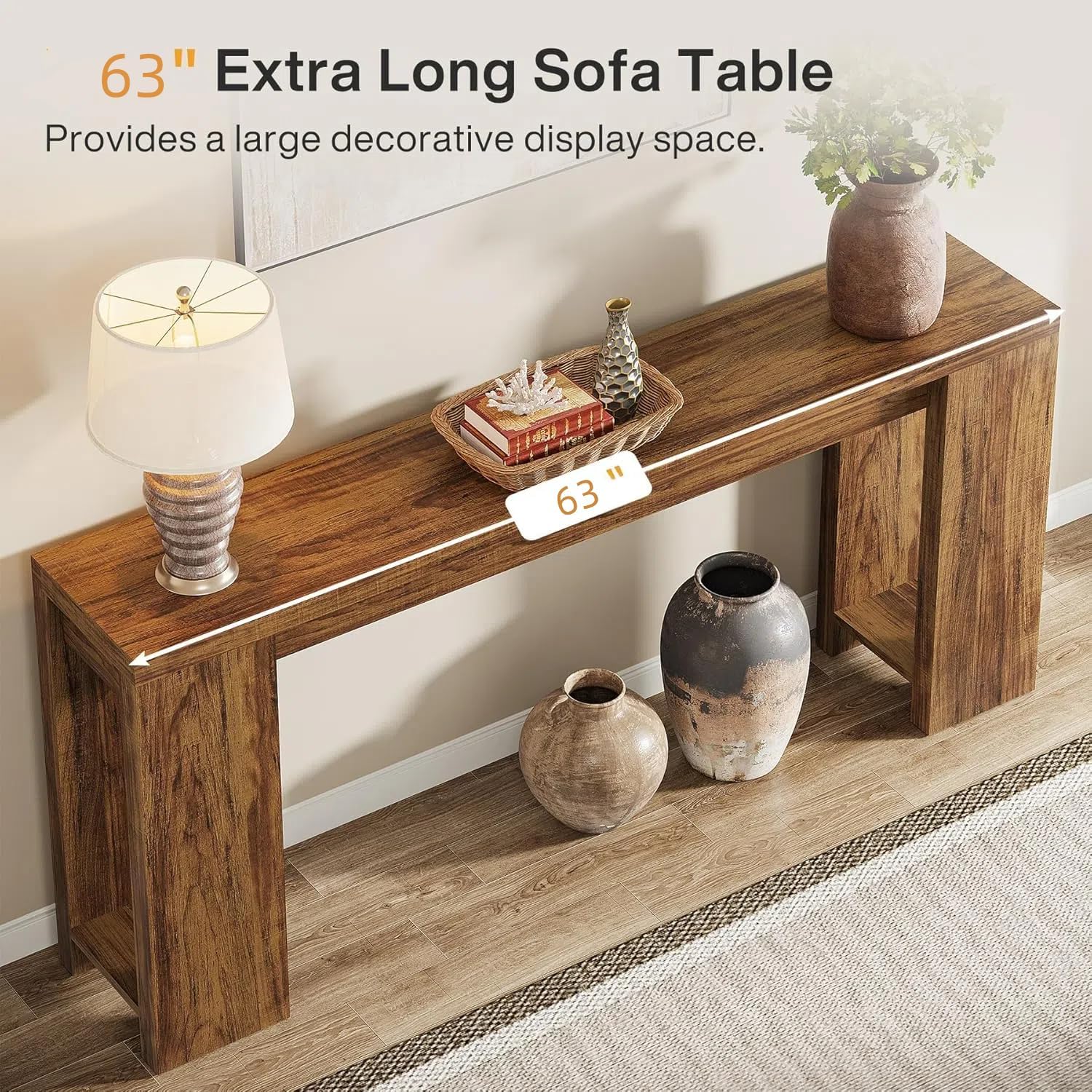 63" Rustic Farmhouse Console Table, Entryway & Sofa Table with Storage