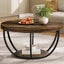 31.69" Round Wooden Coffee Table, 2-Tier Central Cocktail Table with Shelves