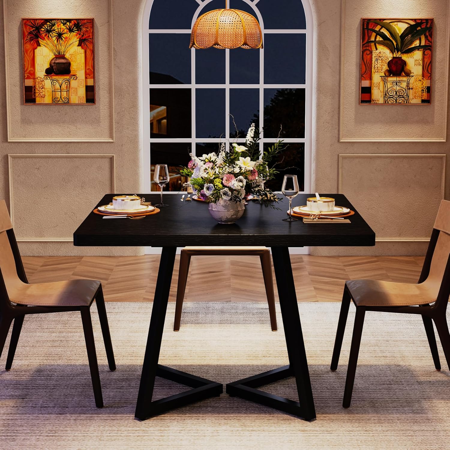 31.5" Square Dining Table, Wood Kitchen Table with Metal Legs for 4