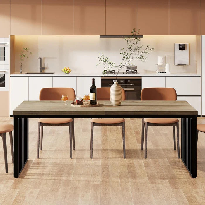 71" Modern Industrial Dining Table for 8, Long Farmhouse Kitchen Table with Metal Frame