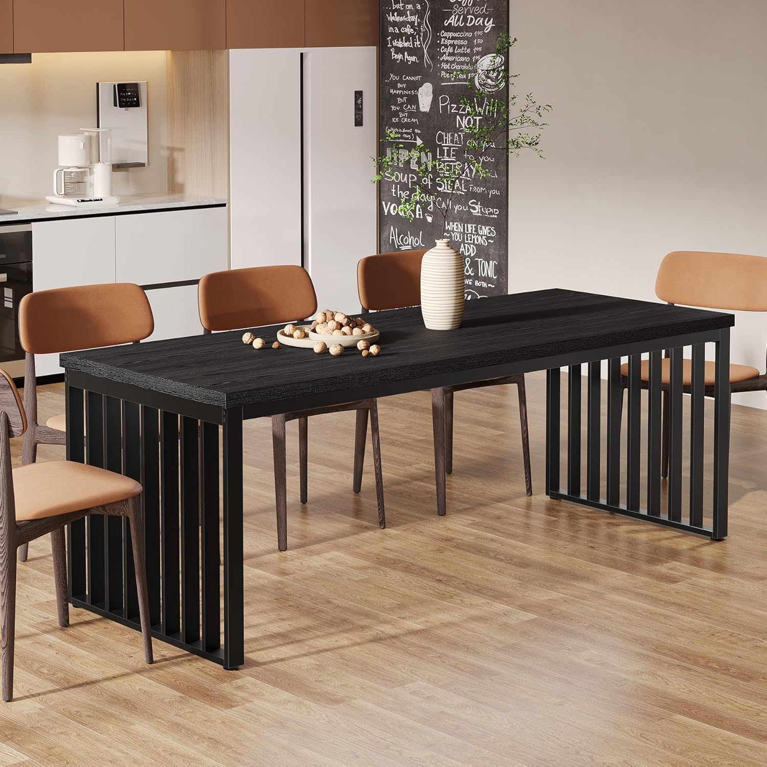 71" Modern Industrial Dining Table for 8, Long Farmhouse Kitchen Table with Metal Frame