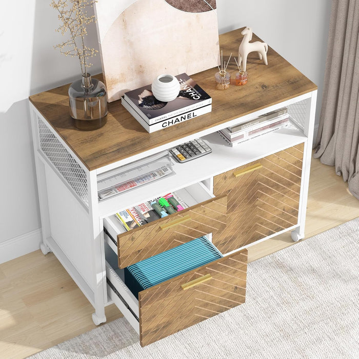 80cm File Cabinet, Lateral Printer Stand with Drawers & Rolling Casters