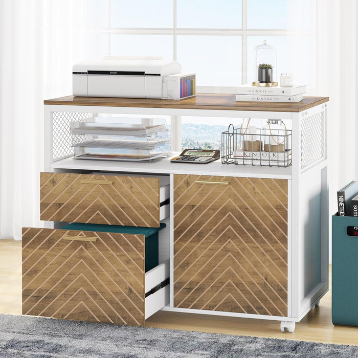 80cm File Cabinet, Lateral Printer Stand with Drawers & Rolling Casters