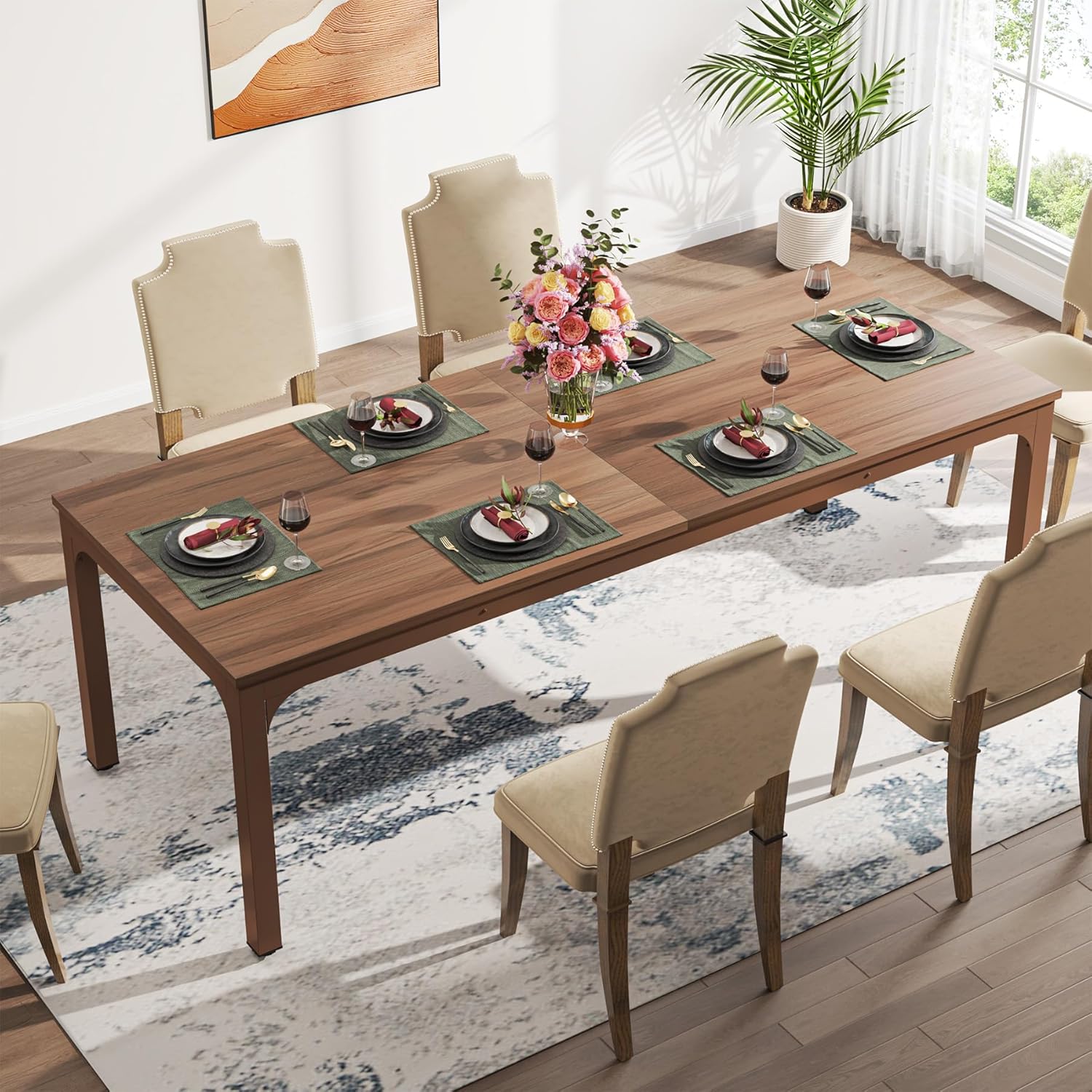 78" Rectangular Dining Table, Long Kitchen Table for 6-8 People