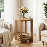 50cm 2-Tier Round End Table, Wooden Accent Table & Night Table for Living Room 3