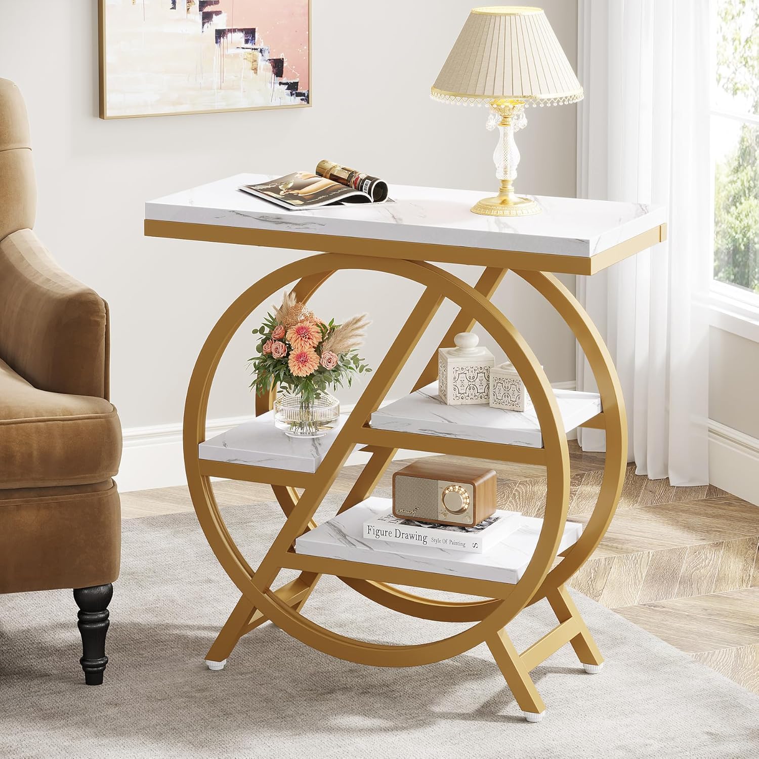 4-Tier End Table, Small Side Table Snack Table with Storage Shelves