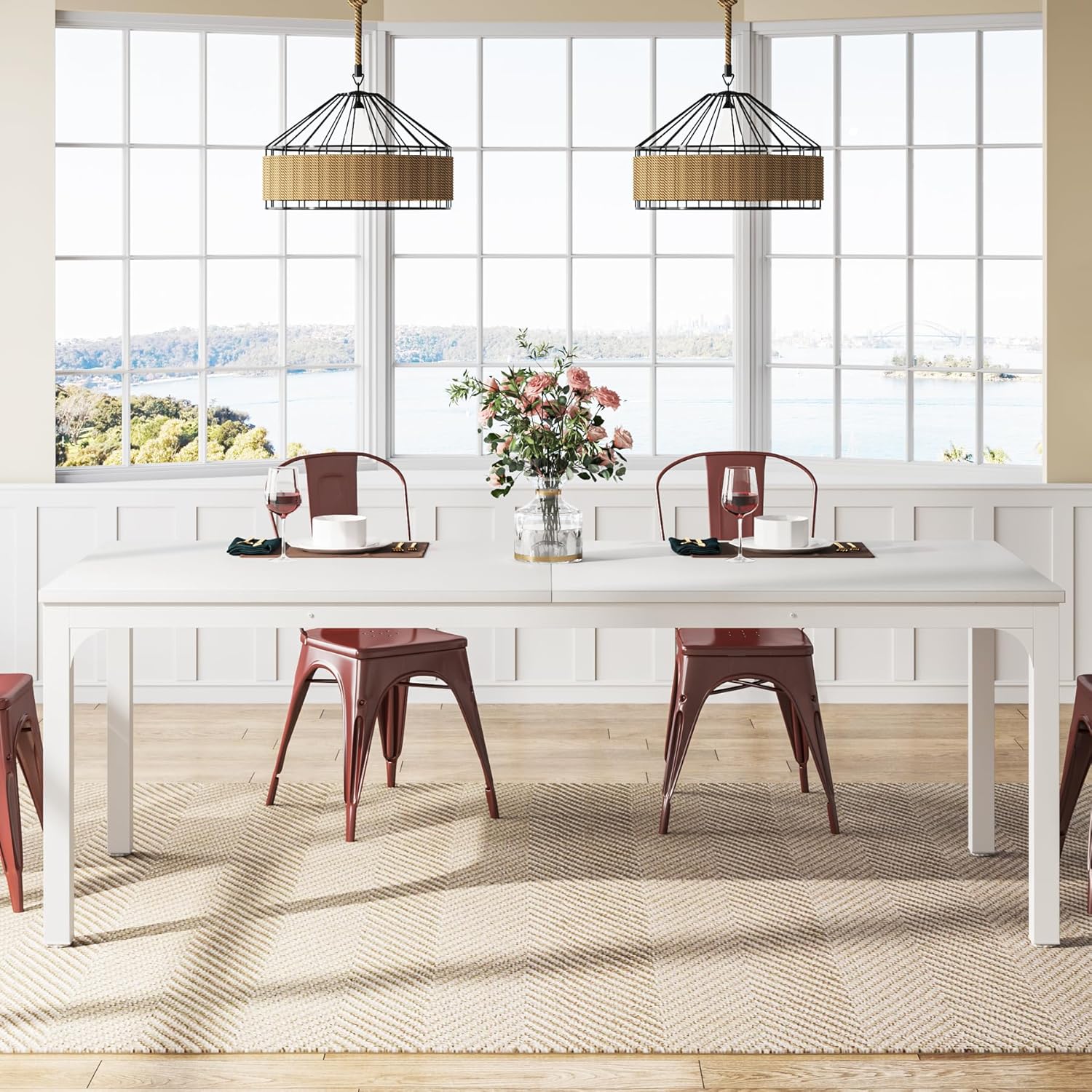 78" Rectangular Dining Table, Long Kitchen Table for 6-8 People