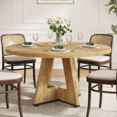 47" Round Dining Table, Farmhouse Wood Kitchen Table for 4-6 with Cross Base 3
