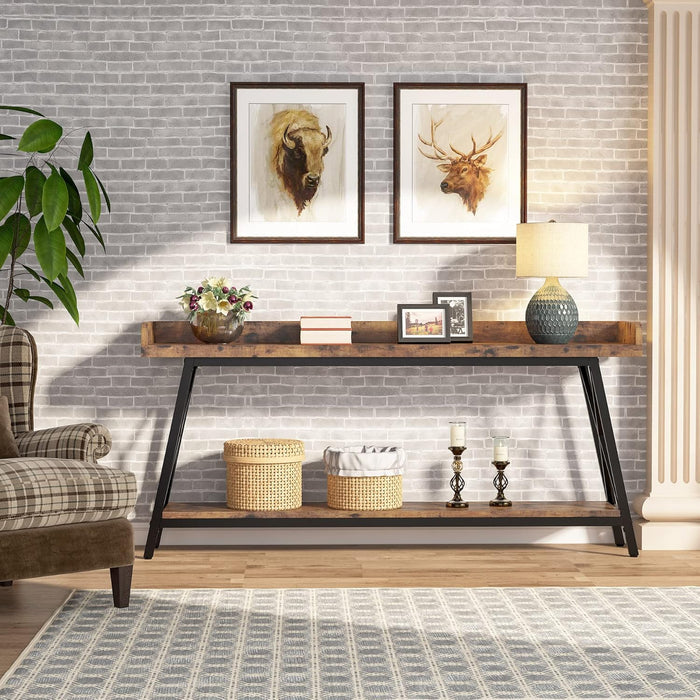 180cm Console Table, Extra Long Industrial Sofa Table with Metal Frame