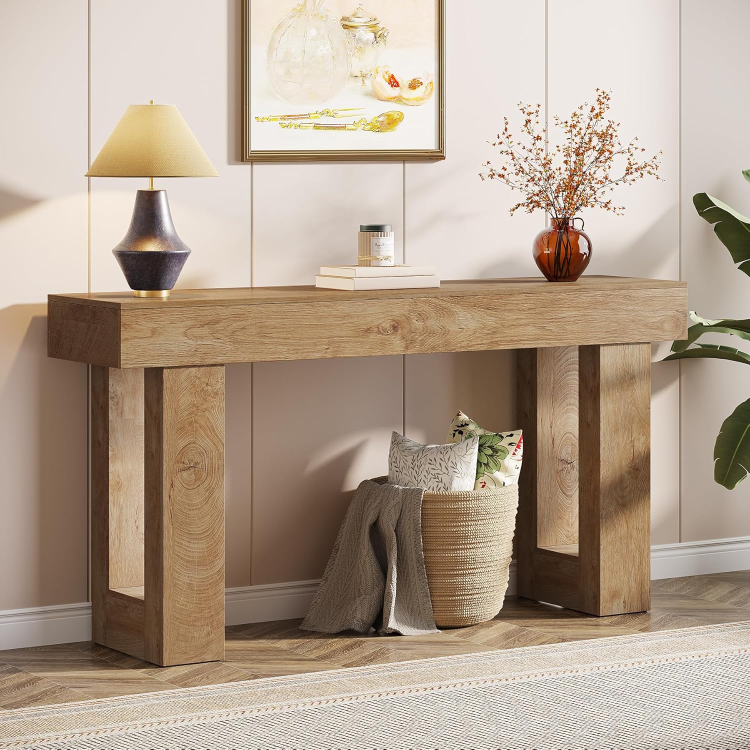 63" Farmhouse Console Table with Durable Design for Entryway and Living Room
