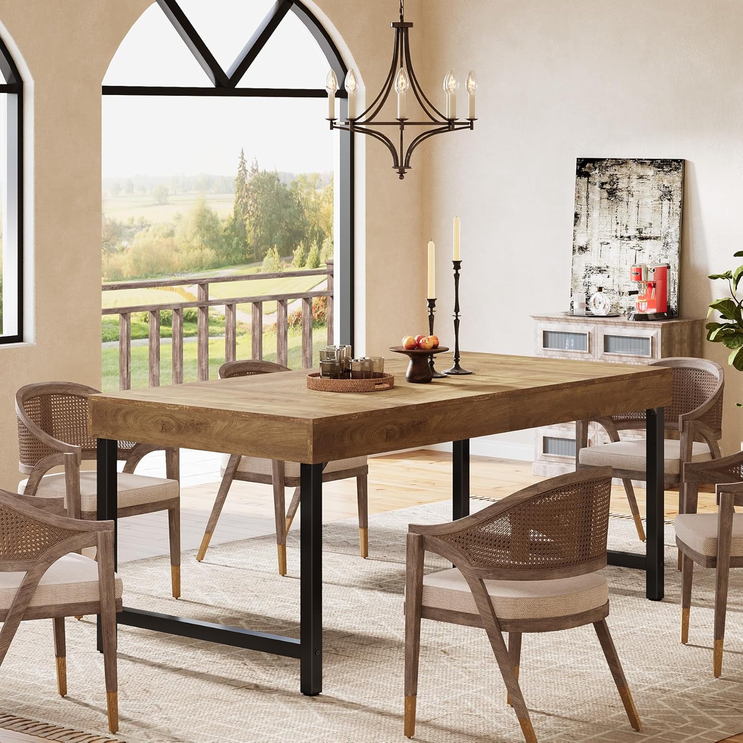 55" Tribesigns Farmhouse Dining Table, with Heavy-Duty Metal Legs for 4-6 People