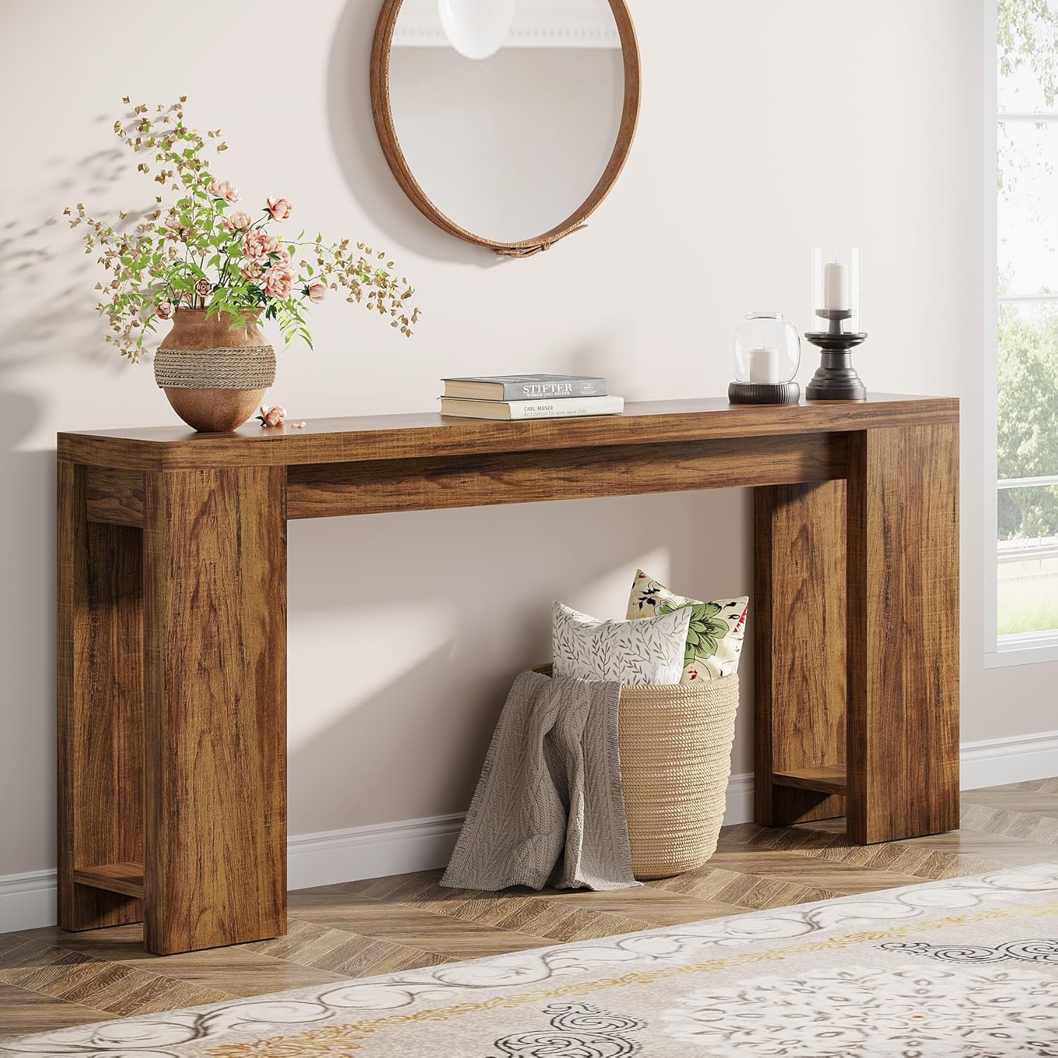 63" Rustic Farmhouse Console Table, Entryway & Sofa Table with Storage