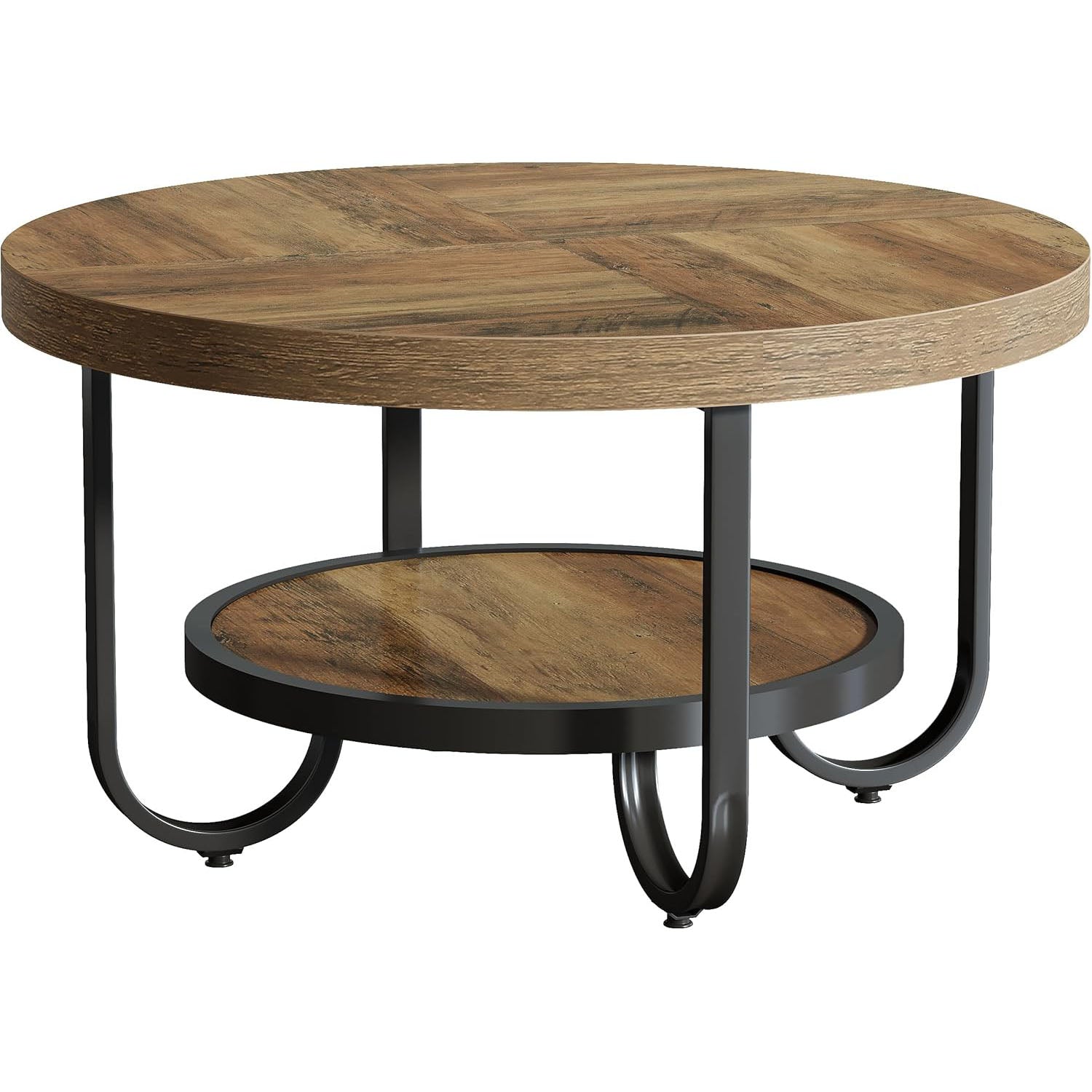 2-Tier Round Coffee Table with Storage, 31.5-Inch Center Cocktail Table