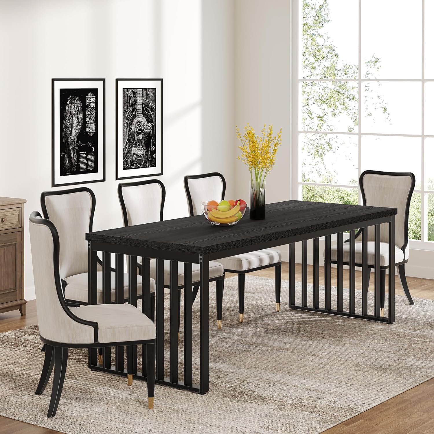 71" Modern Industrial Dining Table for 8, Long Farmhouse Kitchen Table with Metal Frame