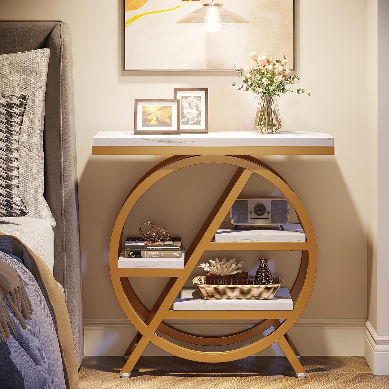 4-Tier End Table, Small Side Table Snack Table with Storage Shelves