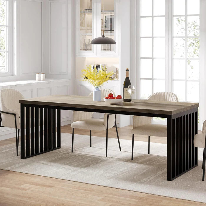 71" Modern Industrial Dining Table for 8, Long Farmhouse Kitchen Table with Metal Frame