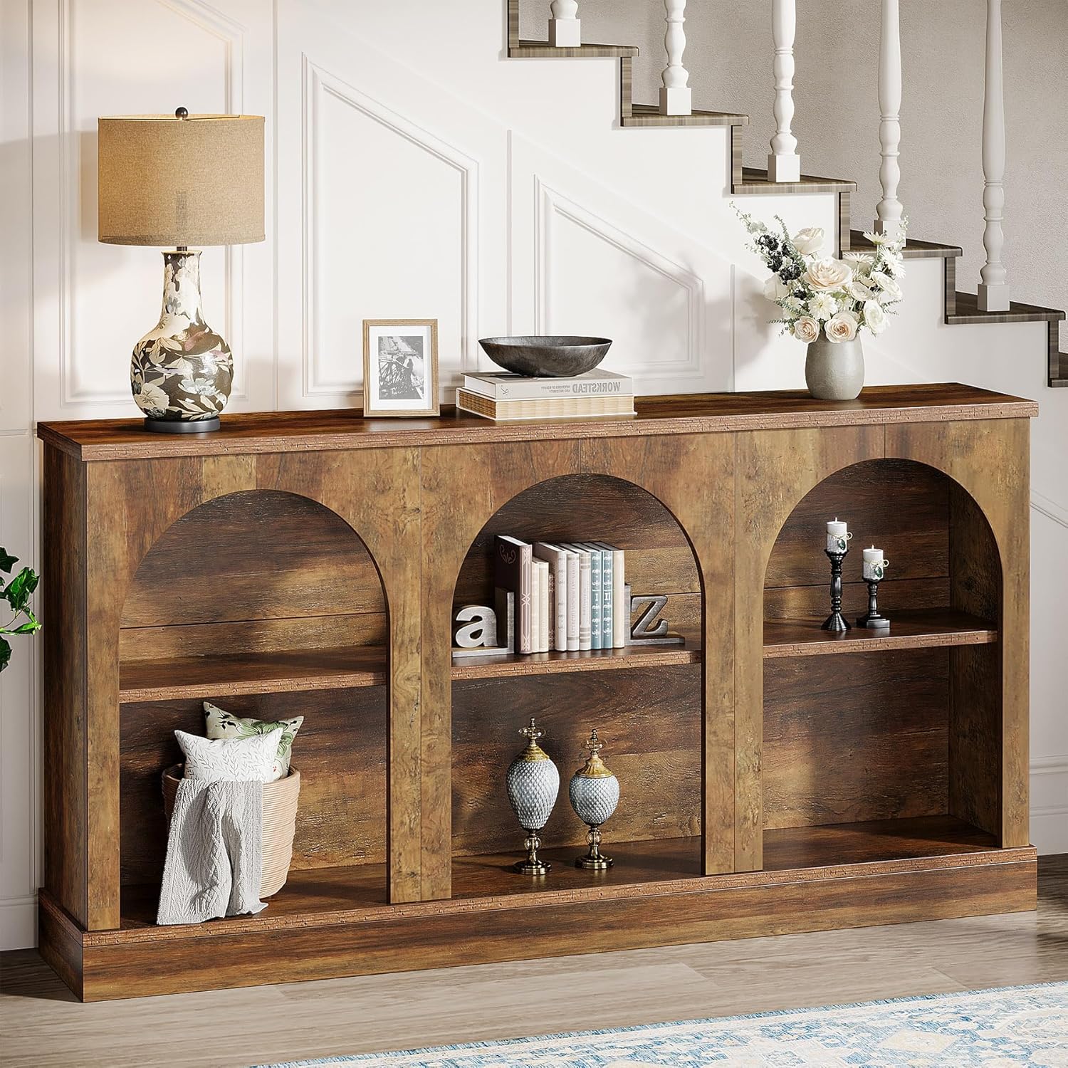 63" Farmhouse Console Table - 3-Tier Sofa Table with Storage
