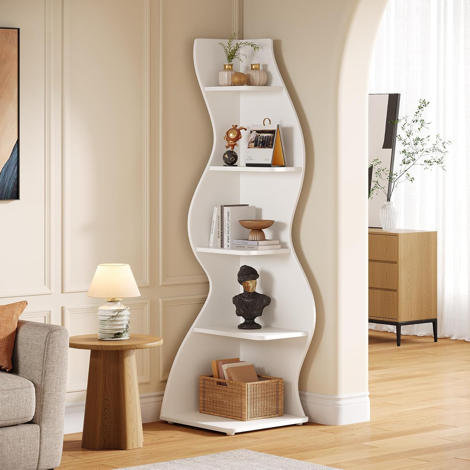 5-Tier Corner Shelf, Modern Wall Corner Bookshelf Bookcase