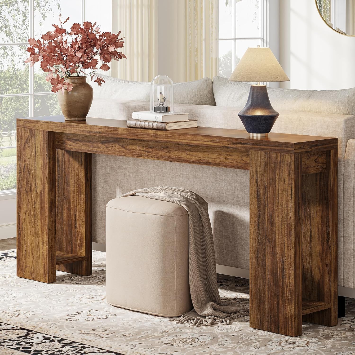 63" Rustic Farmhouse Console Table, Entryway & Sofa Table with Storage