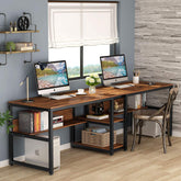 200cm Computer Desk, Rustic Double Desk with Shelves for 2 People Home Office 3