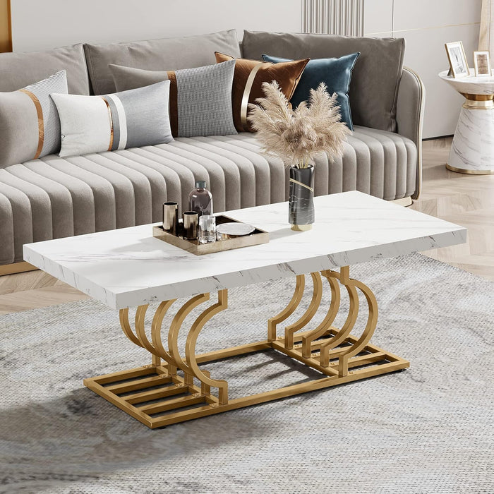 Tribesigns Modern coffee table, faux marble table with geometric base