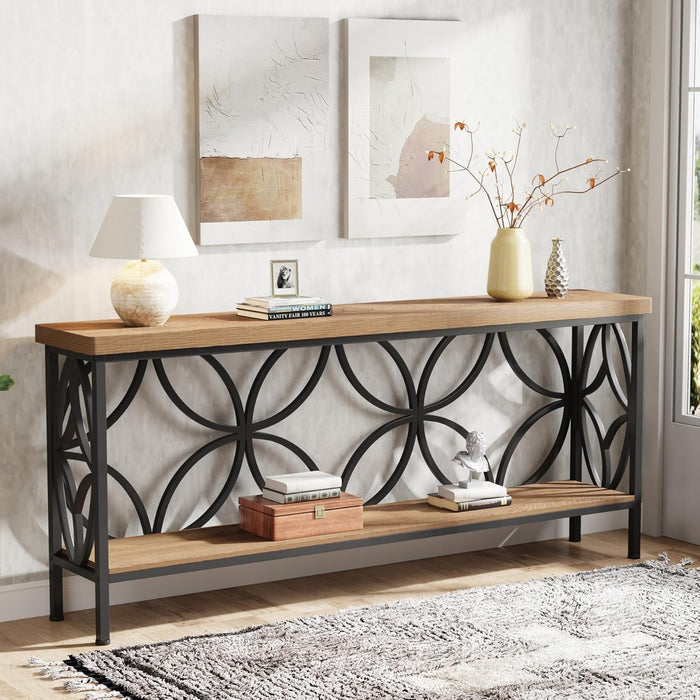 63" Industrial Console Table, Narrow Sofa Table with Storage Shelf
