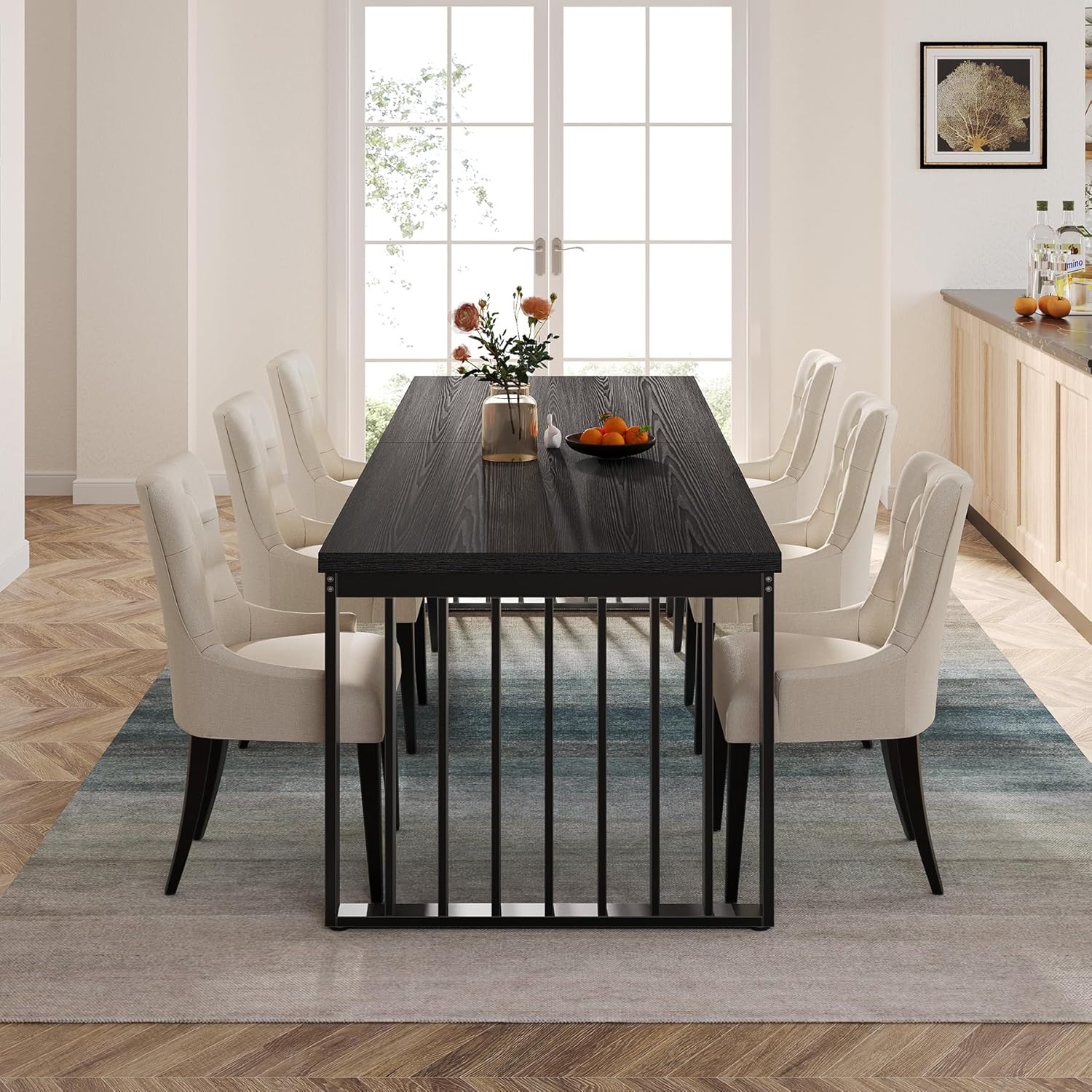71" Modern Industrial Dining Table for 8, Long Farmhouse Kitchen Table with Metal Frame