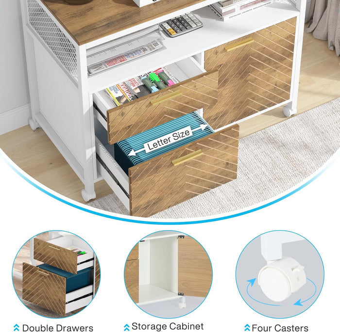 80cm File Cabinet, Lateral Printer Stand with Drawers & Rolling Casters