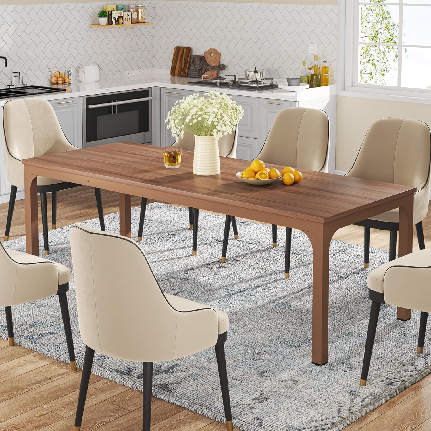 78" Rectangular Dining Table, Long Kitchen Table for 6-8 People