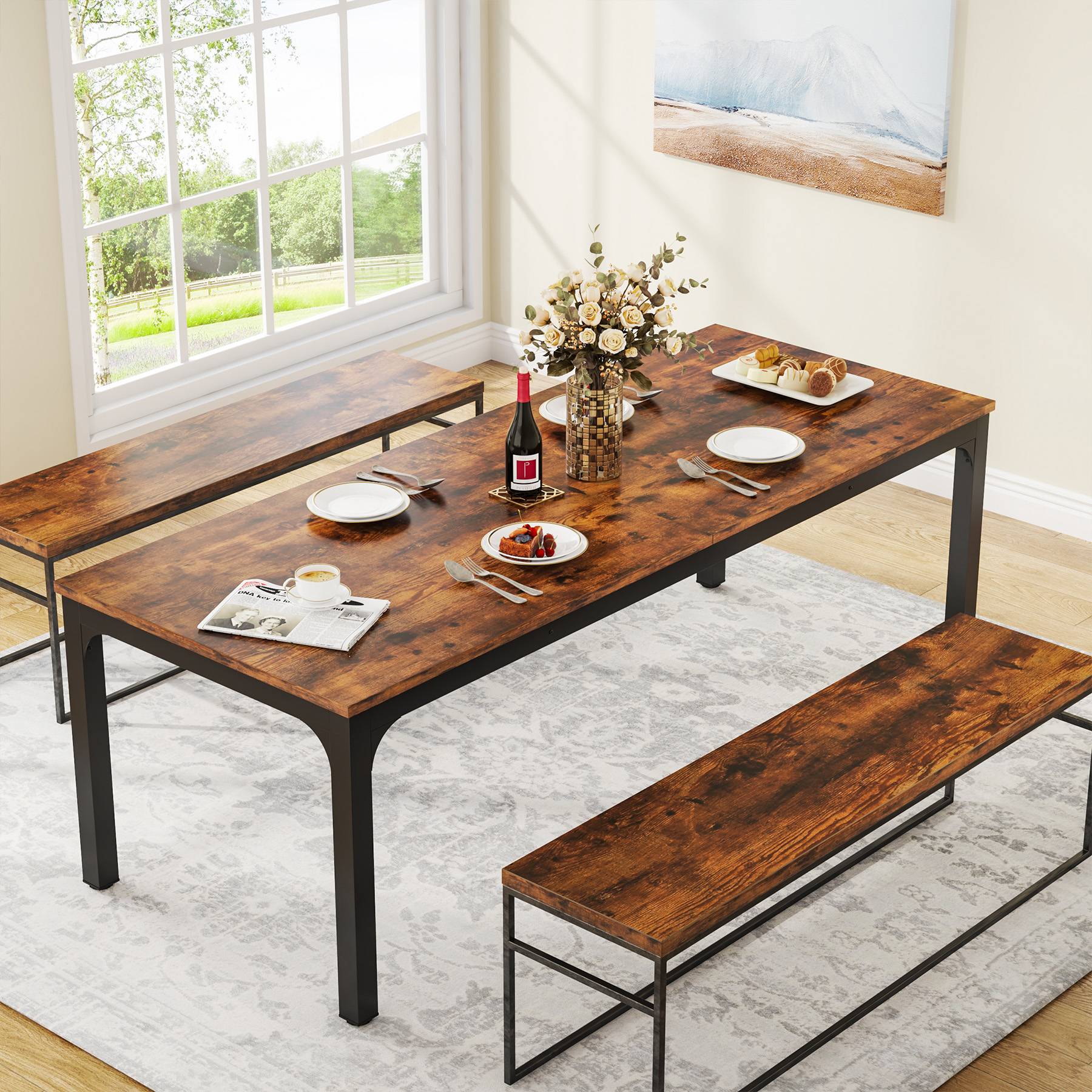 78" Rectangular Dining Table, Long Kitchen Table for 6-8 People