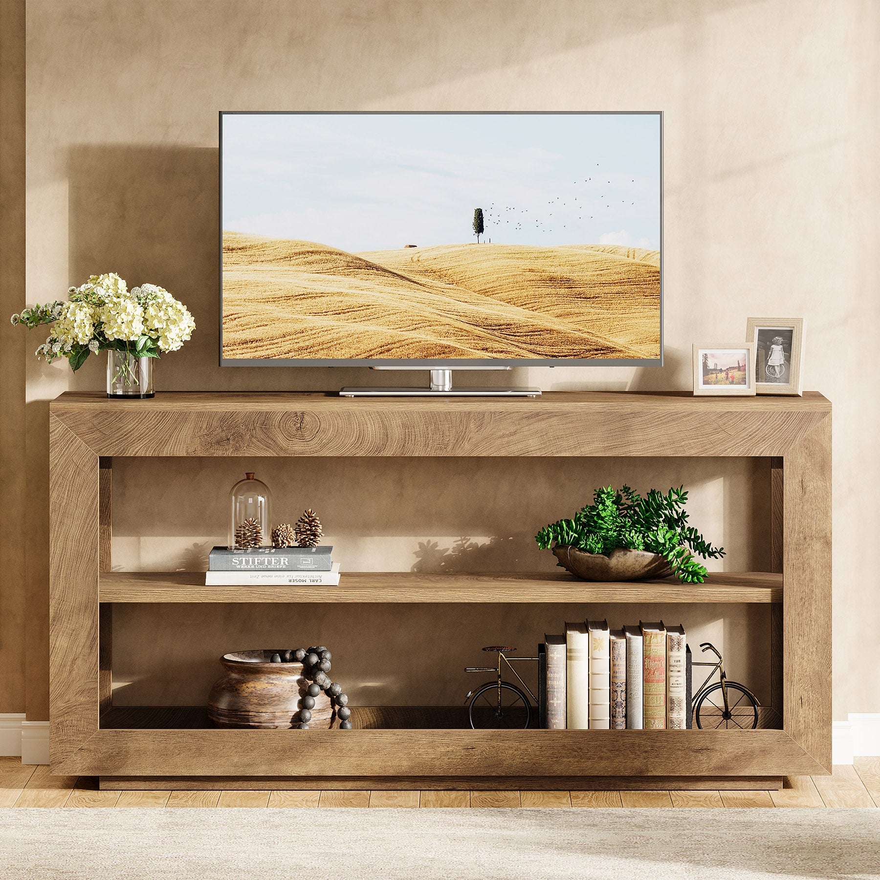 63" Console Table, Farmhouse Entryway Table with 3-Tier Storage Shelf